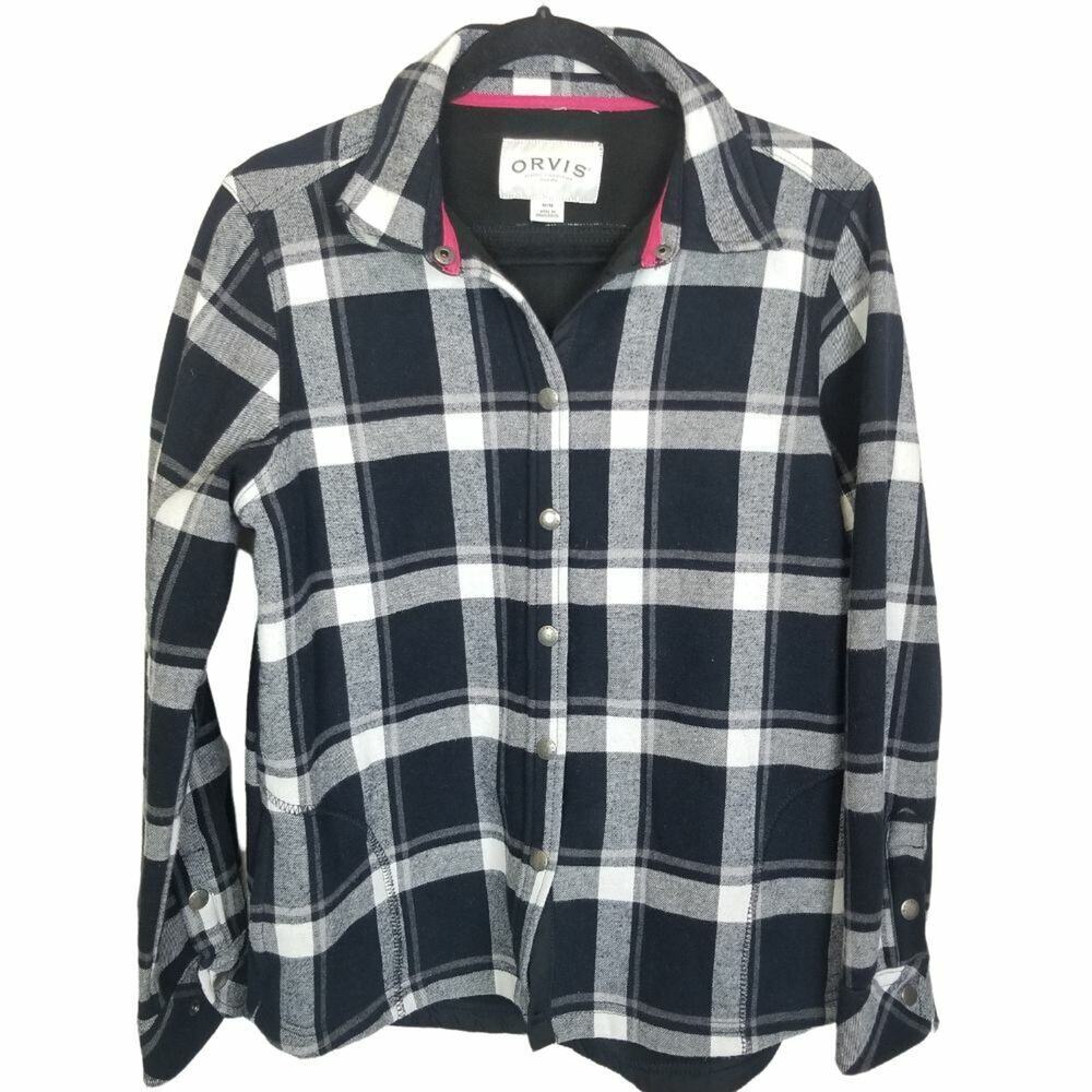 Orvis Womens Flannel Plaid Snap Shacket Size M Gorpcore Outdoor Granola Girl